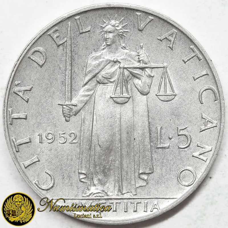 VATICANO 5 LIRE 1952 PIO XII An. XIV Q.Fdc §913