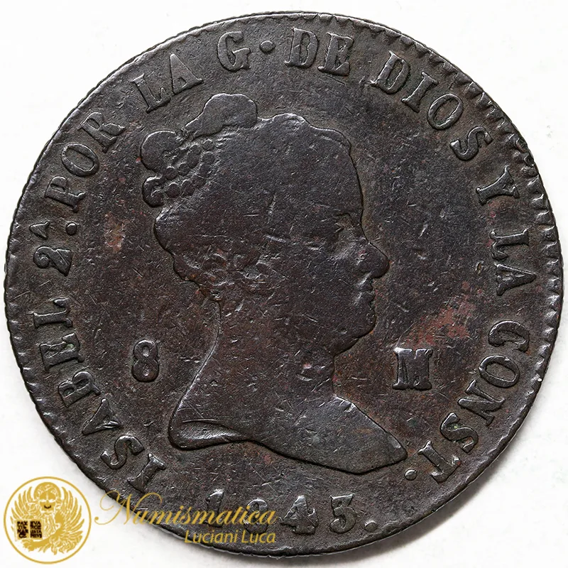 SPAGNA 8 Maravedis 1843 Isabel II #4136