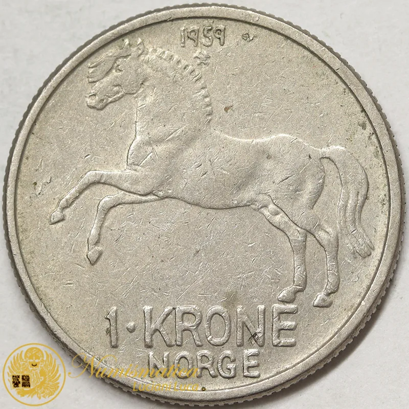 NORVEGIA 1 KRONE 1959 OLAV V #1732