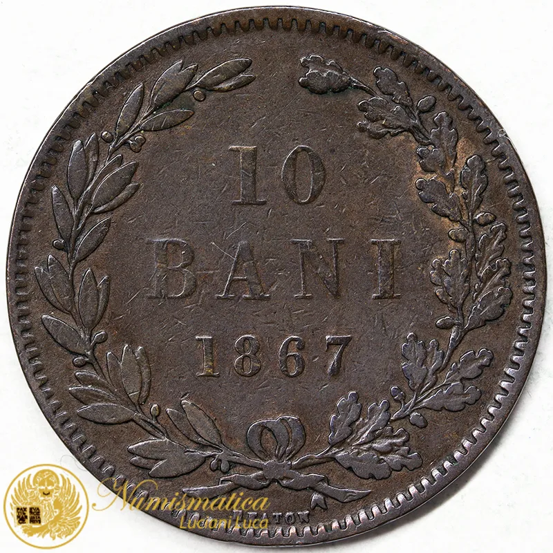 ROMANIA 10 Bani 1867 Carlo I #4191