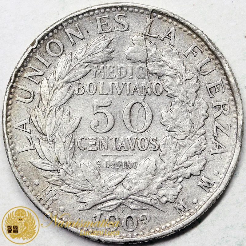 BOLIVIA 50 Centavos 1903 MM argento #4227