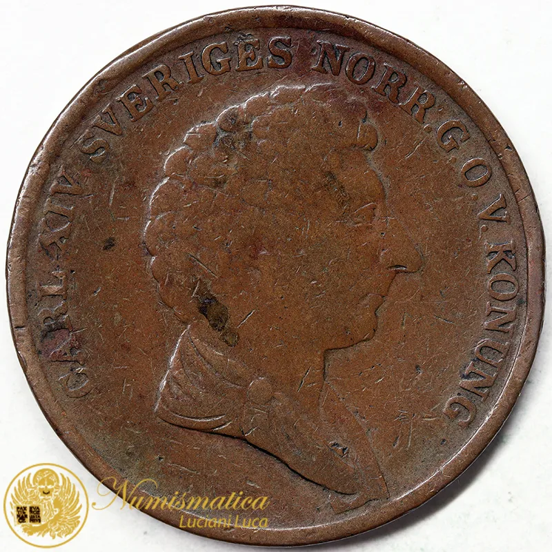 SVEZIA 2 Skilling Banco 1843 Carlo XIV Giovanni #4234