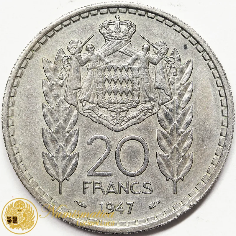 MONACO 20 Franchi 1947 Luigi II #4286