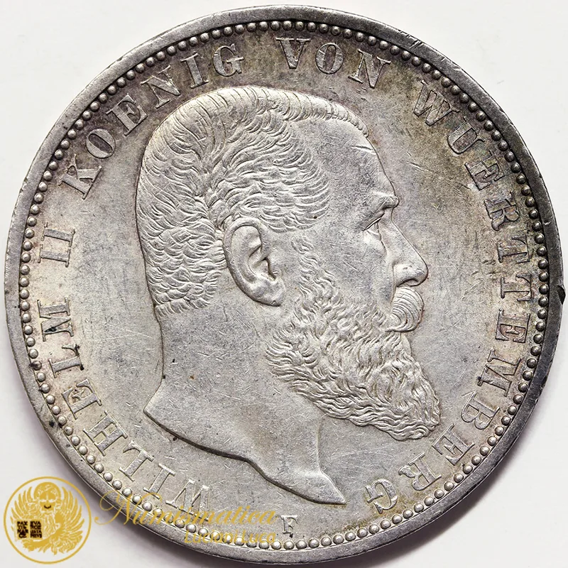 Germania Wurttemberg 5 Marchi 1908 F Guglielmo II Spl/Fdc #4522