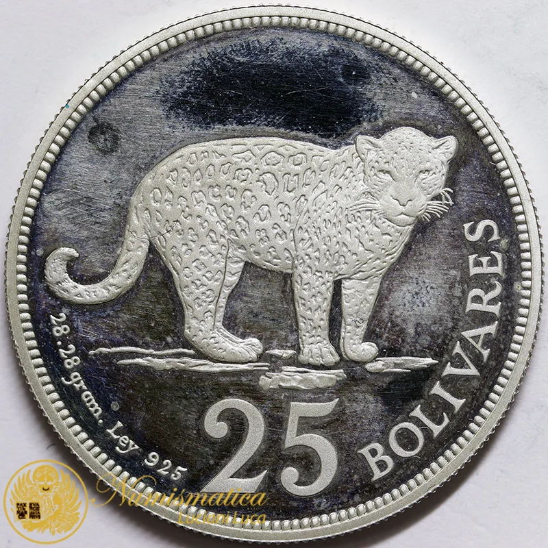 VENEZUELA 25 BOLIVARES 1975 GIAGUARO ARGENTO Proof #4504