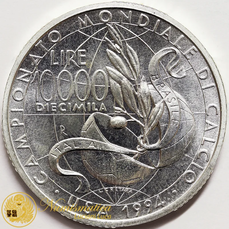 ITALIA 10000 LIRE 1994 CAMPIONATO MONDIALE CALCIO ARGENTO #4558