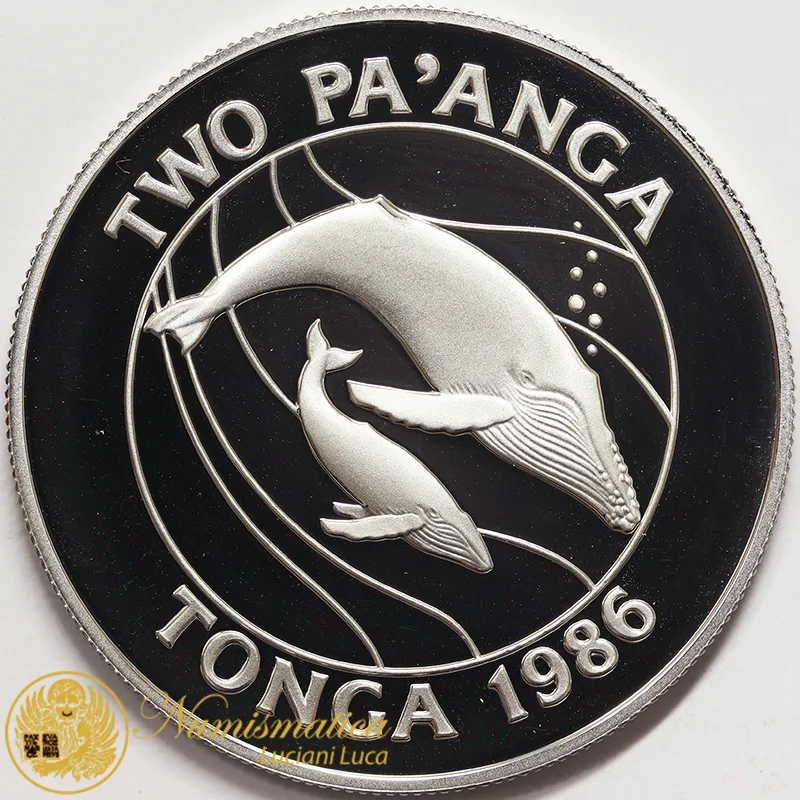 TONGA 2 PA’ANGA 1986 WWF Balena Argento PROOF #4687