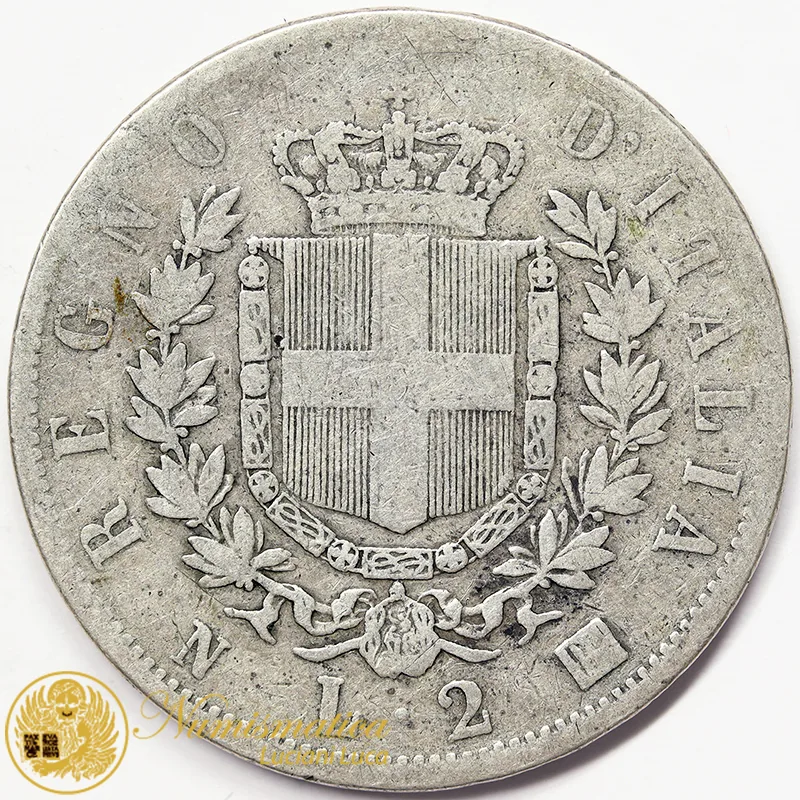 VITTORIO EMANUELE II 2 LIRE 1863 Napoli argento #4855