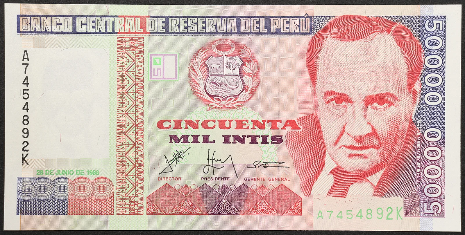 PERU’ 50.000 Intis 1988 FDS Pick#143 #B813