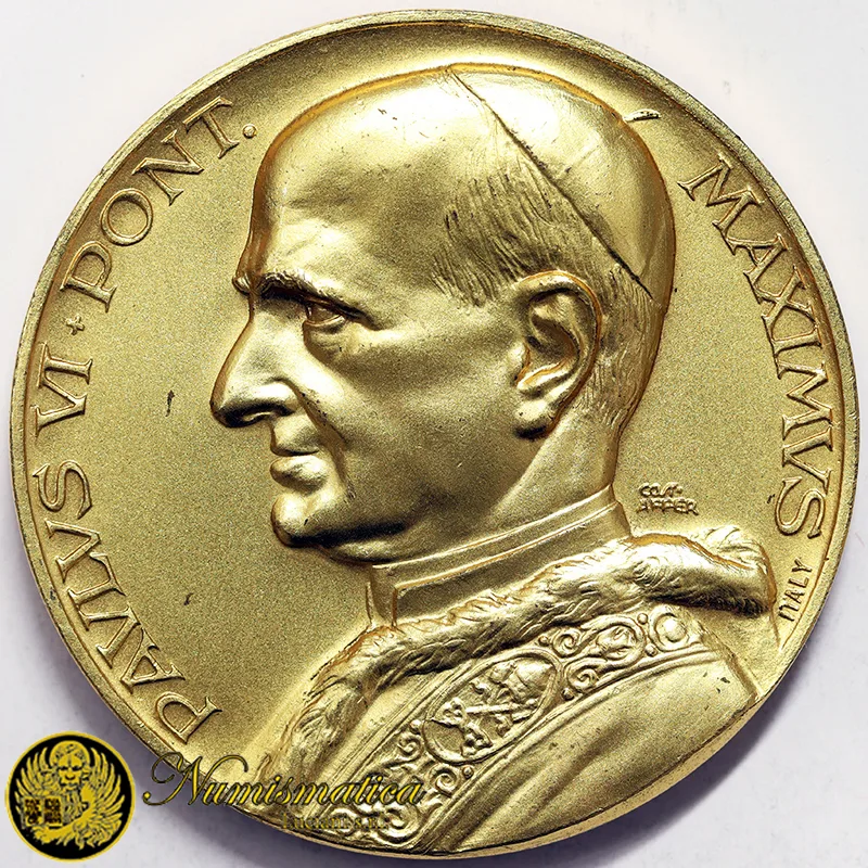 MEDAGLIA PAOLO VI COMMEMORATIVA  SANTI PIETRO E PAOLO opus Affer Bronzo dorato Ø 50 mm 69,60 gr #§M19