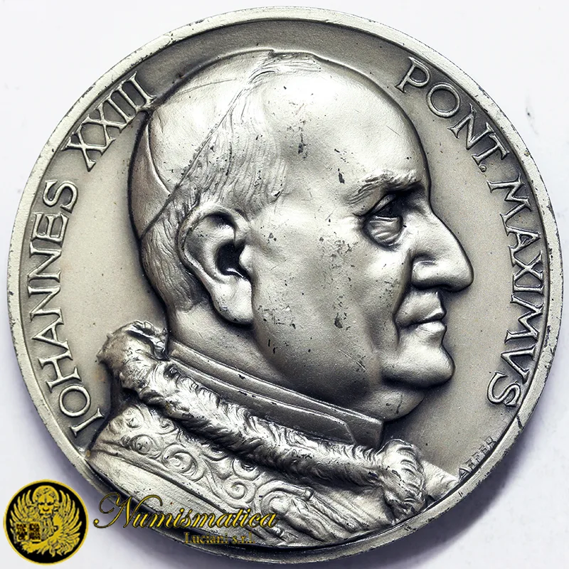 Medaglia GIOVANNI XXIII ARMETTA PAPALE opus AFFER Metallo bianco 73,20 gr Ø 50 mm #§M33