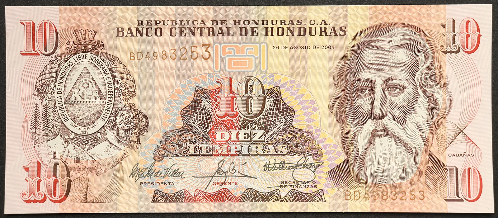 Honduras 10 Lempiras 2004 FDS Pick#86c #B909