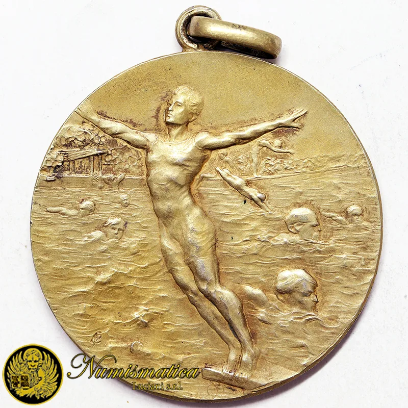 Medaglia PREMIO SPORTIVA NUOTO TUFFI argento dorato 800 19,87 gr §M167