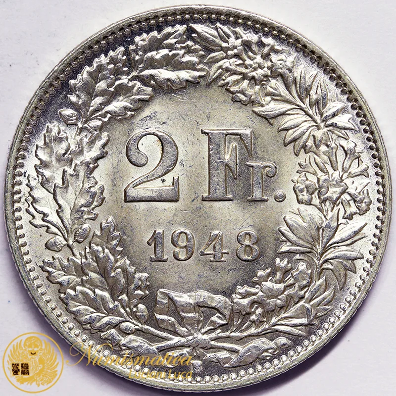 Svizzera 2 Franchi 1948 argento Q.Fdc #4989