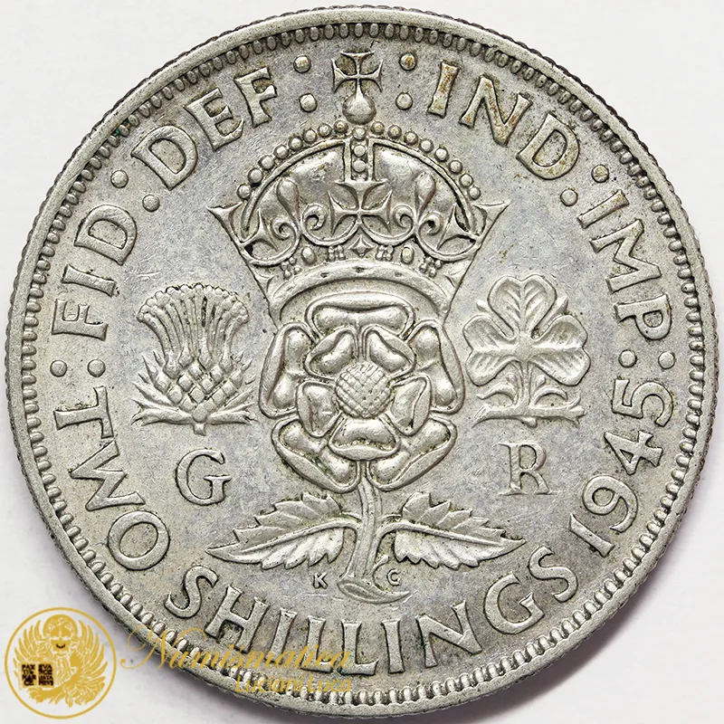 Gran Bretagna 2 Shillings 1945 argento #4999