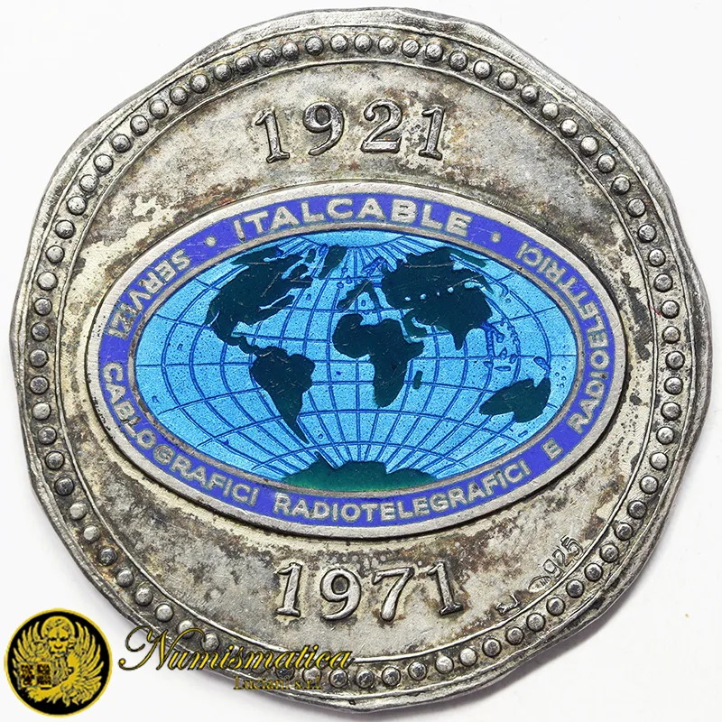 MEDAGLIA Cinquantenario ITALCABLE 1921-1971 con smalti rovinati Argento 925 20,10 gr §M241