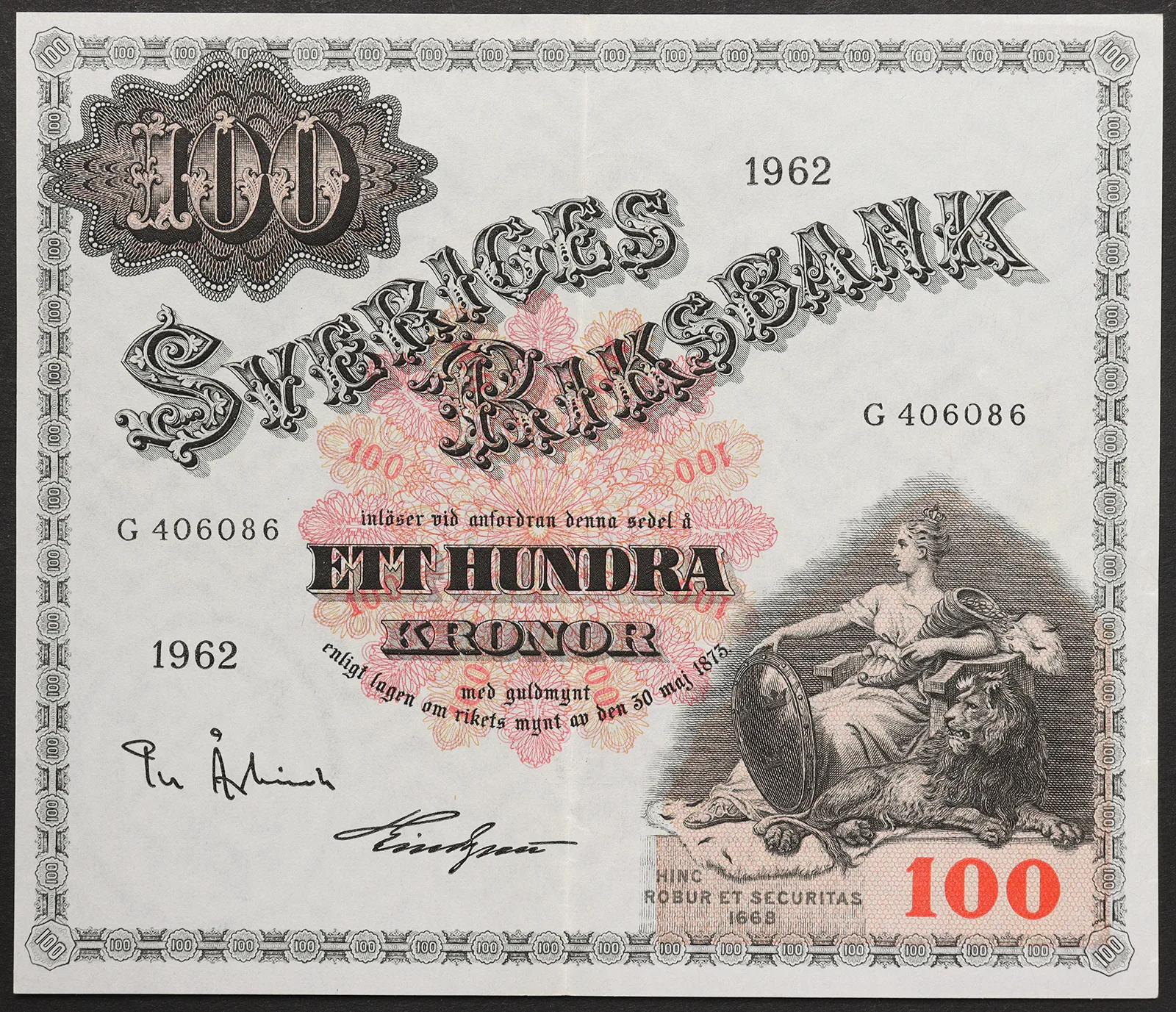 Svezia 100 Ett Hundra Kronor 1962 SPL Pick#48d #B1309