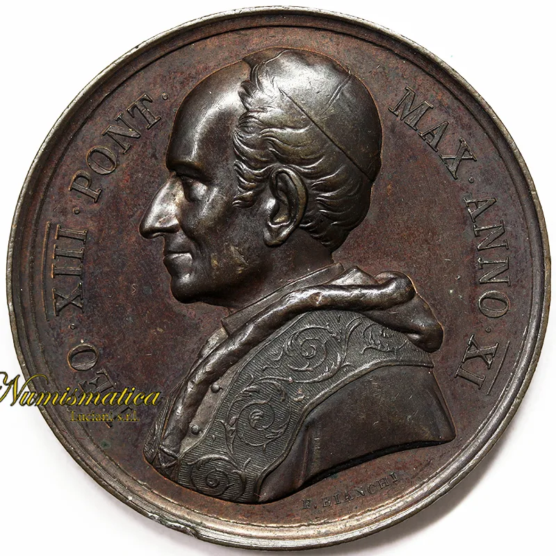 Medaglia Leone XIII An. XI  50° Sacerdozio del Pontefice Ø 43 mm Bronzo 39,16 gr §M318