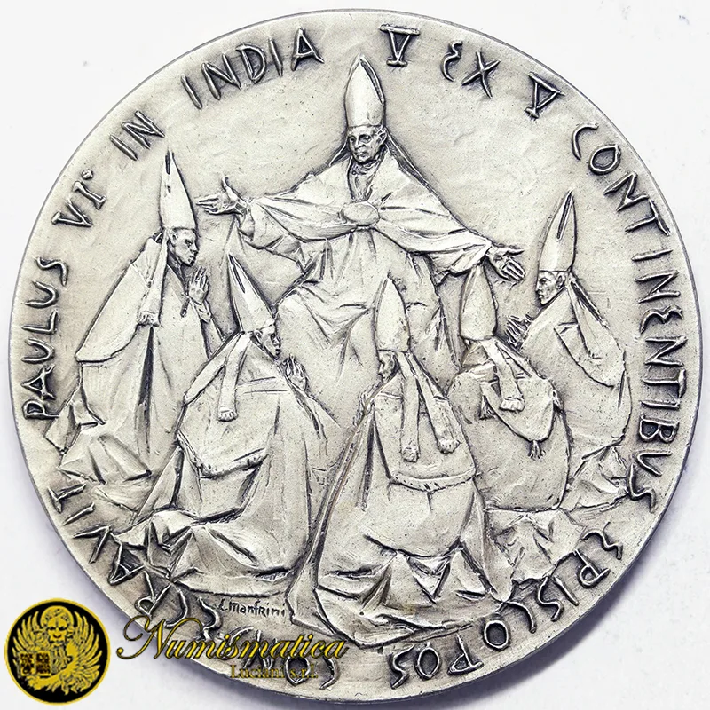 medaglia Straordinaria PAOLO VI 1964 Viaggio in India Bombay Opus Manfrini Senesi Ø 44 mm Argento 800 43,68 gr #MDS43