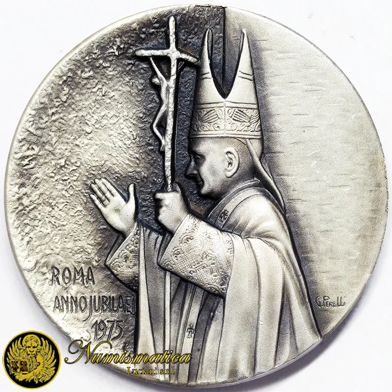 MEDAGLIA PAOLO VI ANNO GIUBILARE 1975 Basiliche Roma opus Perelli metallo bianco Ø 50 mm 58,7 gr #MDS44