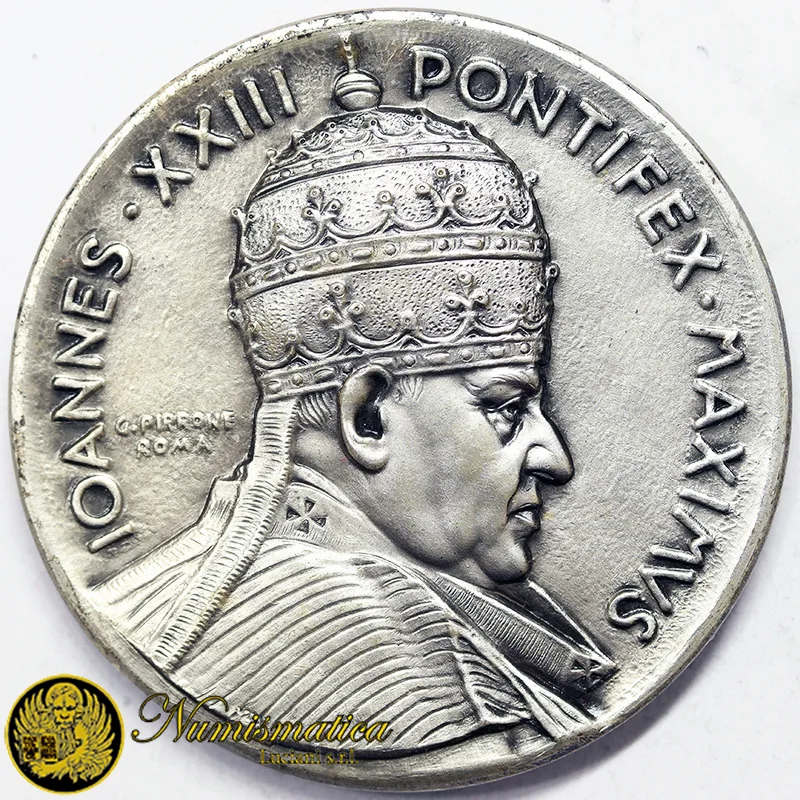 Medaglia 1958 Giovanni XXIII Incoronazione opus G. Pirrone Bronzo argentato Ø 45 mm 42 gr #MDS49