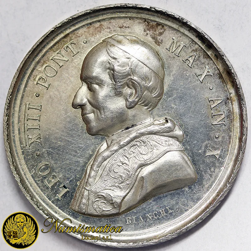 Medaglia Leone XIII° 1888 Anno X Giubileo Sacerdotale Ø 30,5 mm Argento 9,80 gr #MD1496