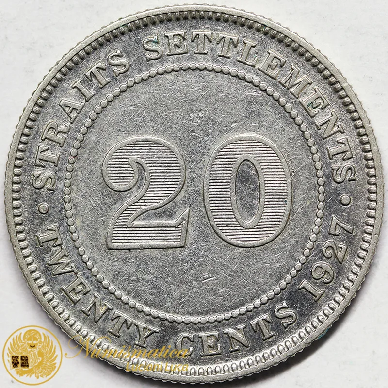 Straits Settlements 20 Cents 1927 Giorgio V argento #5188