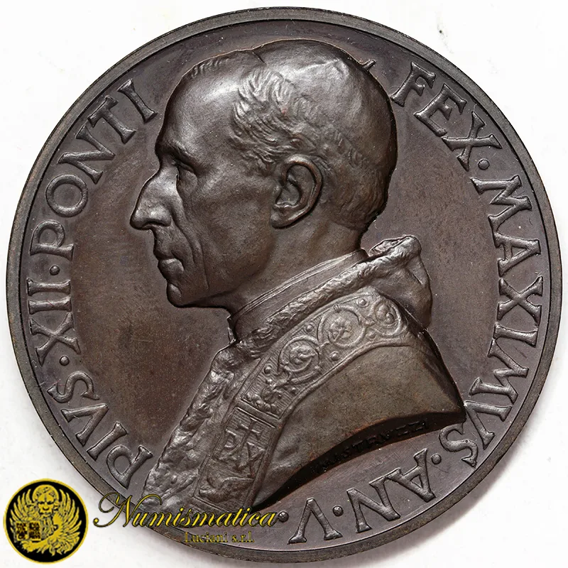 Medaglia Pio XII Anno V Preghiere Pace nel Mondo opus: Mistruzzi Ø 43 mm Bronzo 33,74 gr #67