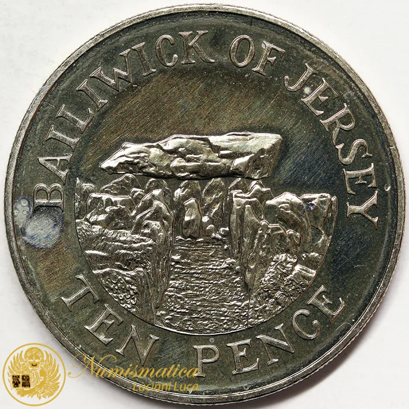Jersey 10 Pence 1987 Elisabetta II La Houque Bie, Faldouet, St. Martin #5250