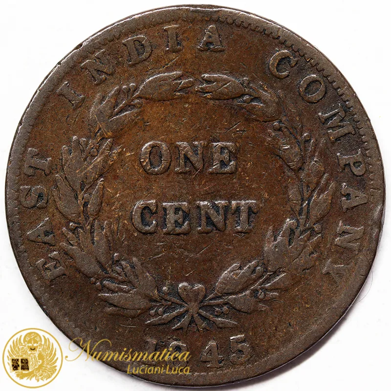 COMPAGNIA DELLE INDIE ORIENTALI 1 Cent 1845 Vittoria #5406