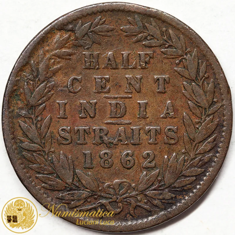 Straits Settlements 1/2 Cent 1862 Vittoria India Britannica #5515