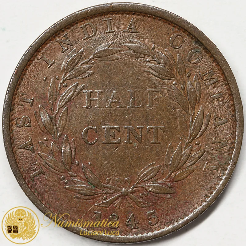 STRAITS SETTLEMENTS EAST INDIA COMPANY Malesia 1/2 CENT 1845 KM2 #5692