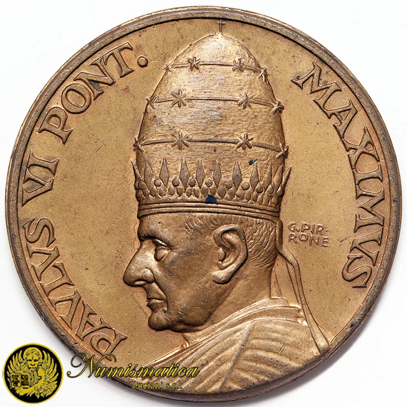 MEDAGLIA STRAORDINARIA PAOLO VI E ARMETTA PAPALE Opus G. Pirrone Ø 61 mm Bronzo #PL10