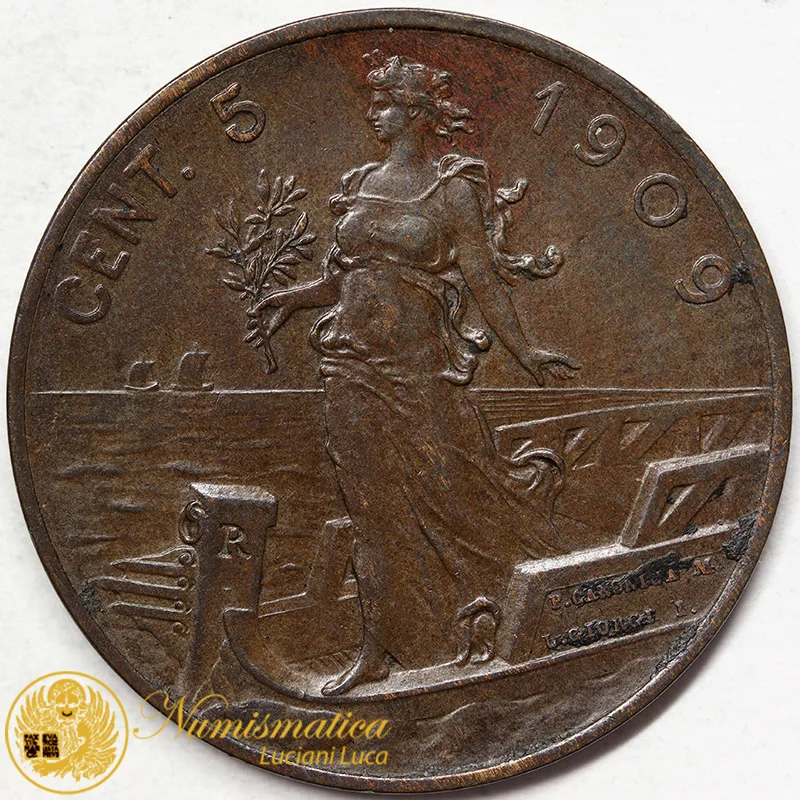 VITTORIO EMANUELE III 5 Centesimi 1909 Italia su Prora Spl #5620