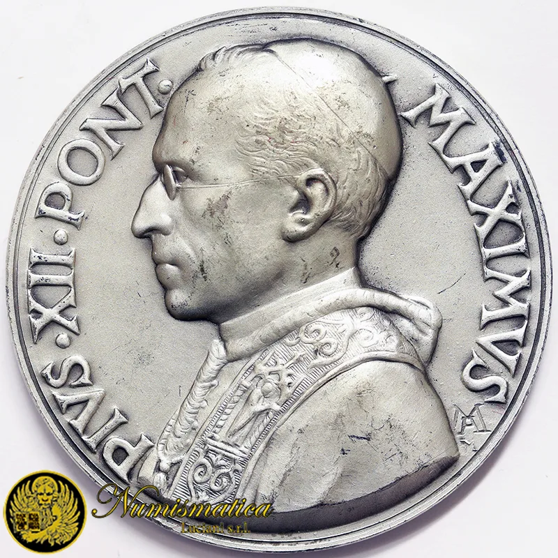 MEDAGLIA PIO XII ANNO GIUBILEO 1950 Opus M.A. Ø 61 mm Metallo bianco #PL15