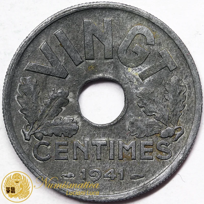 Francia 20 Vingt Centimes 1941 Variante Spiga rara #5666