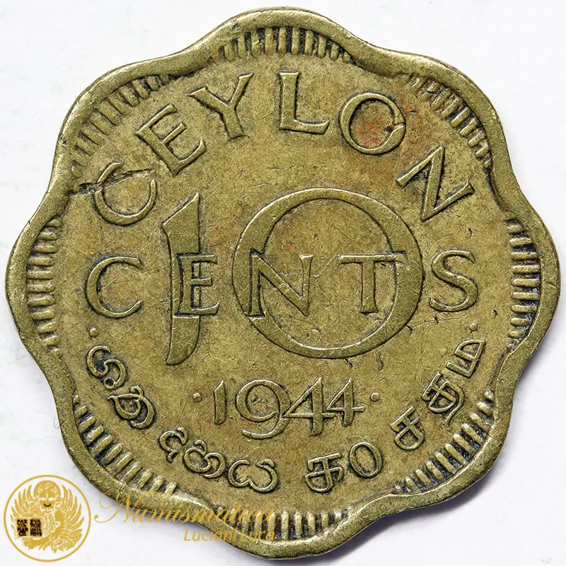 CEYLON 10 Cents 1944 Giorgio VI #5810