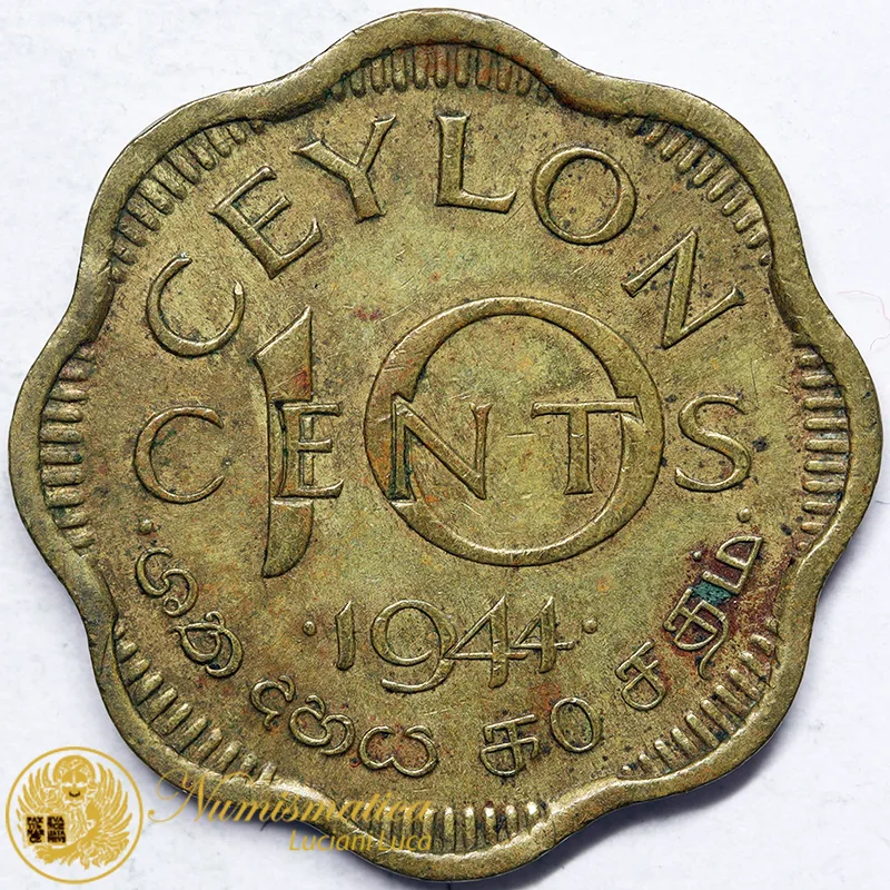 CEYLON 10 Cents 1944 Giorgio VI #5811