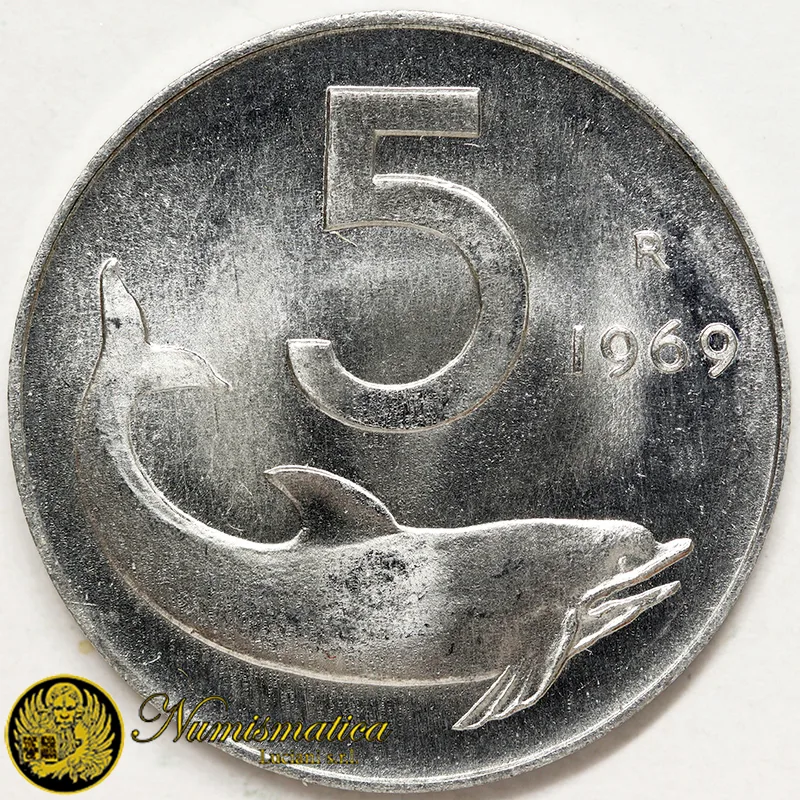 ITALIA 5 LIRE 1969 Fdc (da rotolino) £55
