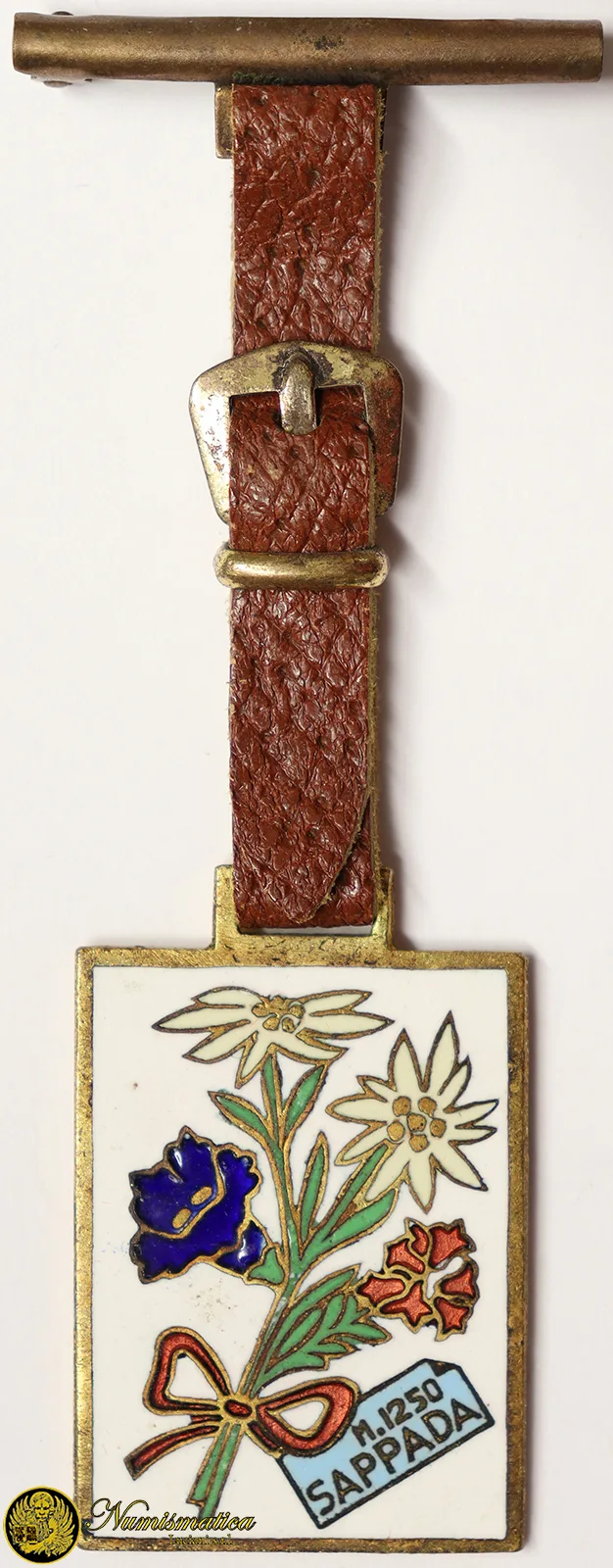 Sappada Medaglia smalti anni 60/70 floreale con cinturino #N107
