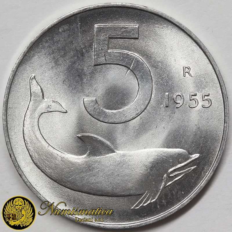 ITALIA 5 LIRE 1955 Fdc (da Rotolino) £52