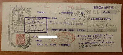 L.A. BONOMELLI & C. CAMBIALE DA 189,65 LIRE VERONA 1926 #F318