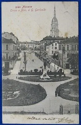 NOVARA Corso e Monumento a Garibaldi animata viaggiata 900 f/p #19287