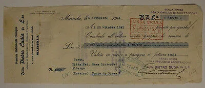DITTA PIETRO CUDIA FU L.ZO CAMBIALE/PROMISSORY DA 842,40 LIRE MARSALA 1941 #F237