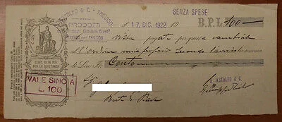 S.ASTOLFO & C. CAMBIALE  DA 100 LIRE TREVISO 1922 #F319