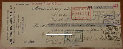 DITTA PIETRO CUDIA FU L.ZO CAMBIALE DA 846,25 LIRE MARSALA 1930 #F238