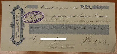 FRATELLI PRAT & C. CAMBIALE DA 1377,7 LIRE TORINO 1926 #F230