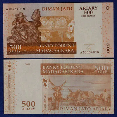 MADAGASCAR 500 Ariary 2500 Franchi FDS 2004/2008  Pick#88 #B596
