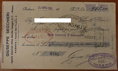 GIUSEPPE SECCHIERI ASSEGNO DA 245,20 LIRE PADOVA 1923 #F277