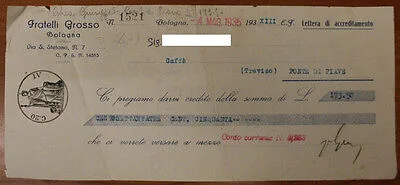 FRATELLI GROSSO LETTERA DI ACCREDITAMENTO DA 173,50 LIRE BOLOGNA 1935 #F300